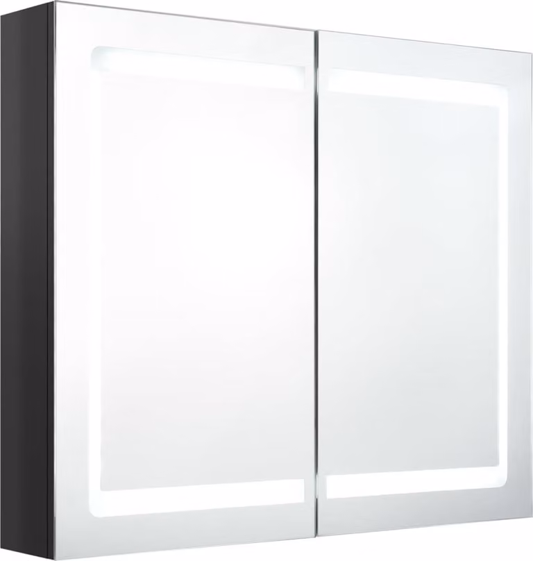Armadietto Bagno con Specchio e LED Nero Lucido 80x12x68 cm