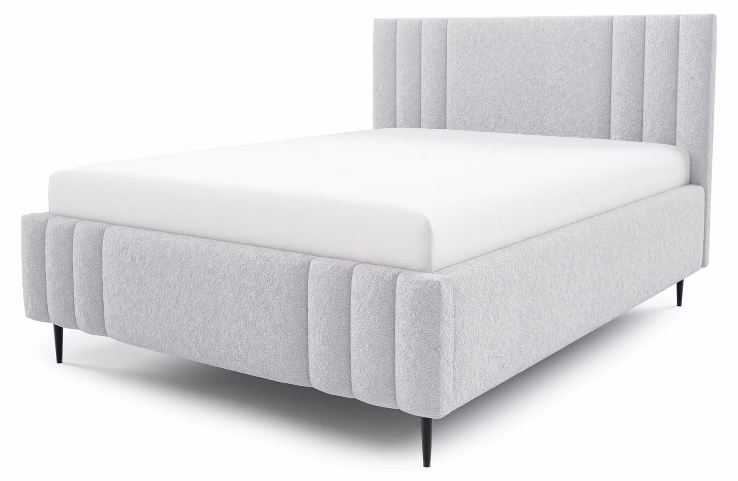 Letto imbottito con contenitore e gonna a pavimento, finitura grigio perla, dimensioni 160 x 200 cm