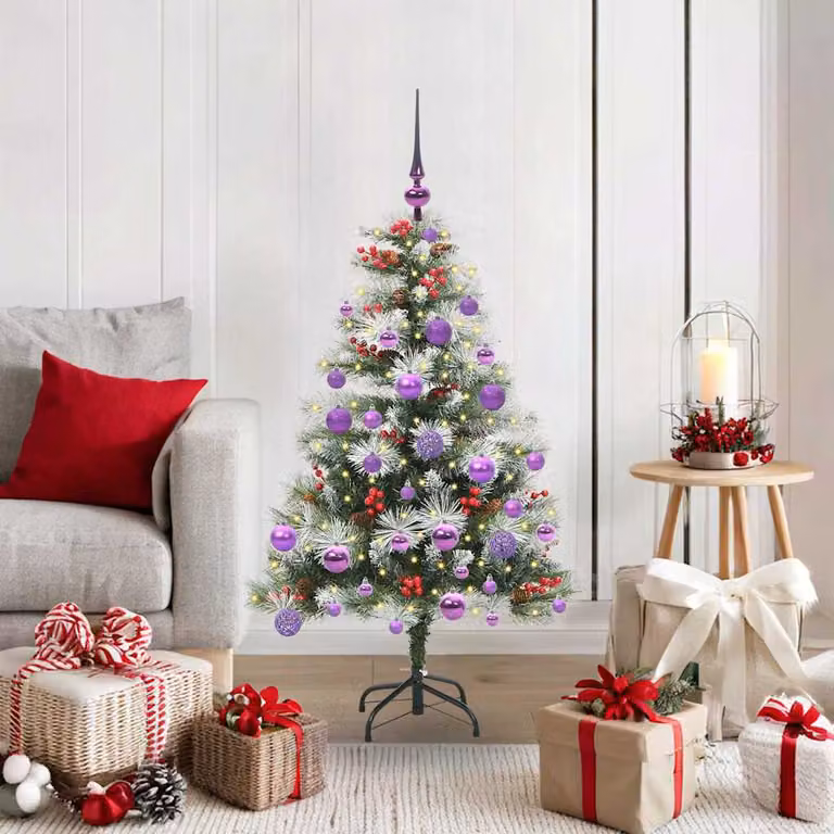 Albero di Natale artificiale moderno vidaXL con luci LED bianco caldo, verde e bianco, Altezza: 120 cm