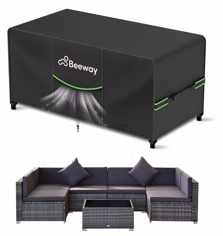Copertura impermeabile per mobili da giardino, dimensioni 300x200x92 cm, tessuto Oxford 420D, colore nero