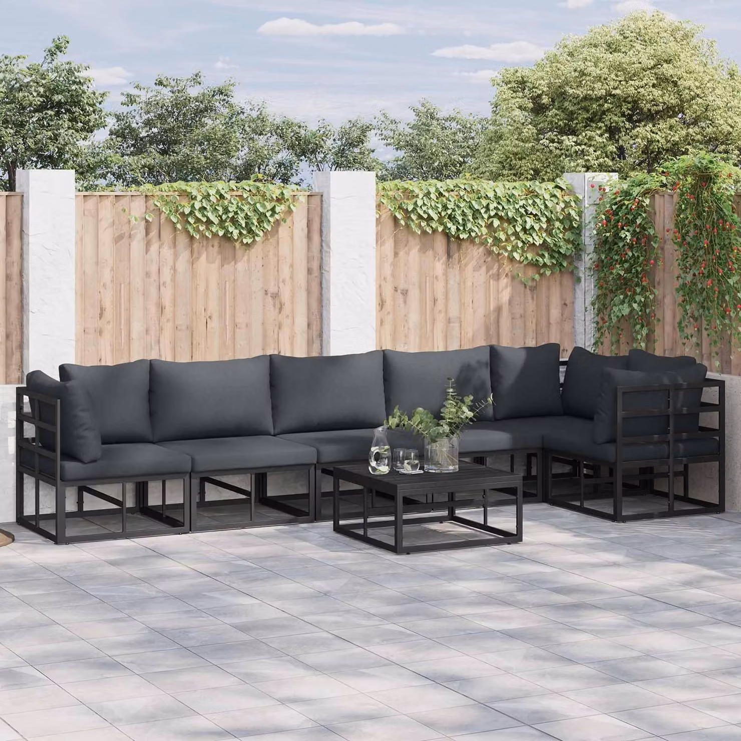 Maison Exclusive - Set da giardino composto da 6 pezzi, divano, colore nero, struttura in alluminio