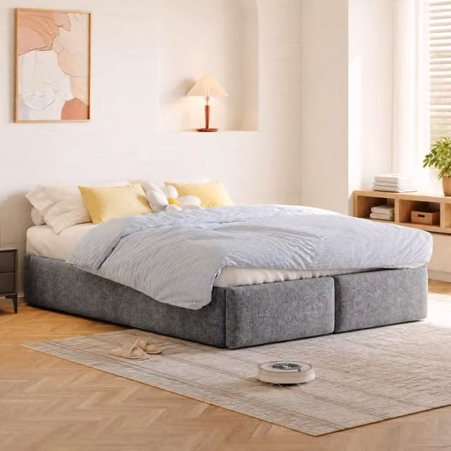 Letto imbottito REDOM grigio con contenitore idraulico L: 140 cm, P: 200 cm, H: 43,6 cm