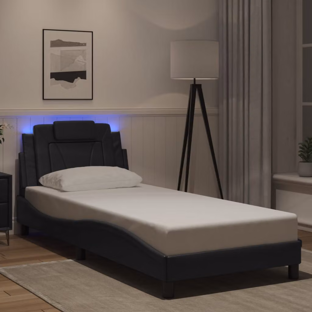 vidaXL Giroletto Viana con LED e porta USB in ecopelle Nero L: 200 cm, P: 80 cm – 1