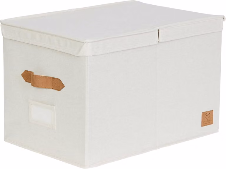 Contenitore di stoccaggio 50x33x32 cm, color beige, per abbigliamento, con coperchio