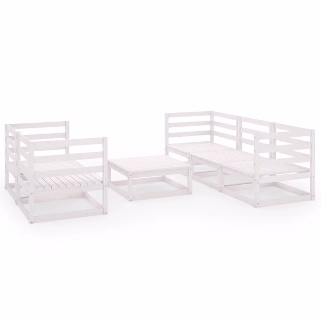 Set Divani da Giardino 6 pz Bianco in Legno Massello di Pino