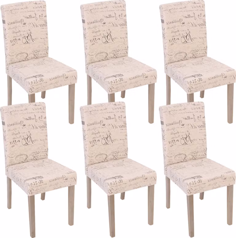 Set di 6 sedie da sala da pranzo classiche e intramontabili | A x L x P 90 x 43 x 56 cm | Altezza seduta 45 cm | Sedia da cucina | Tessuto con scritta | Struttura delle gambe - rovere | Crema