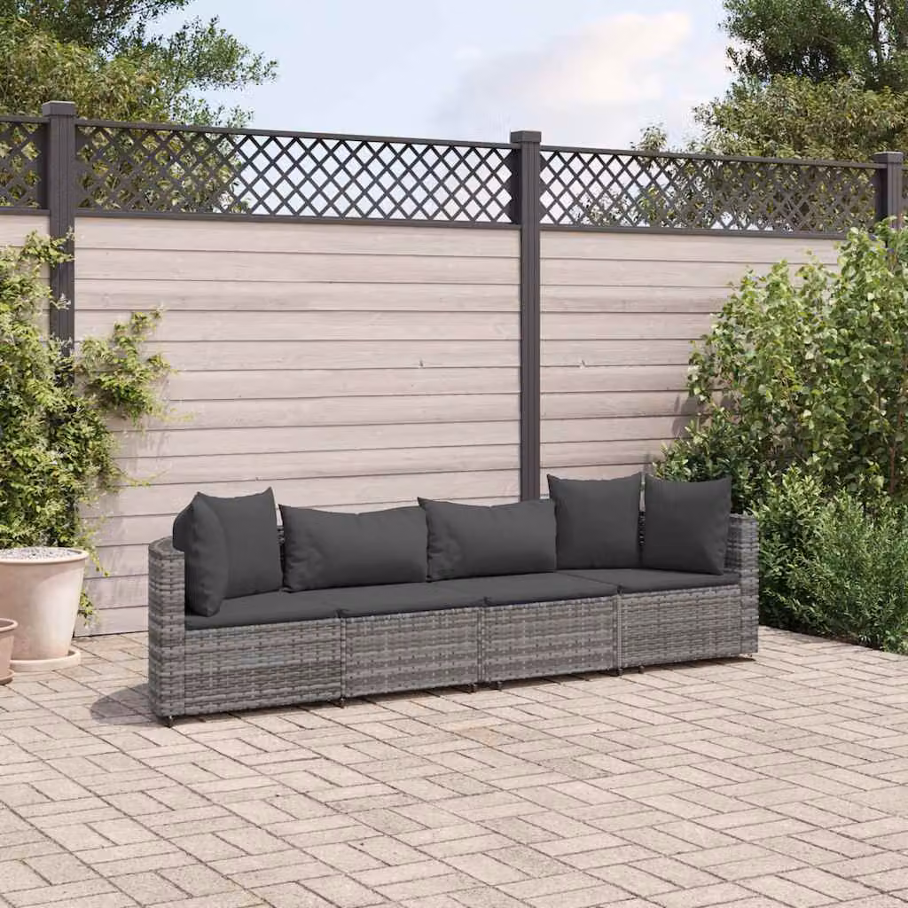 Set Divani da Giardino vidaXL 4 pz a Forma a L con Cuscini in Polyrattan e Struttura in Acciaio Antracite
