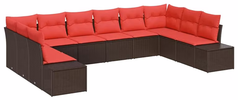 Set Divano da Giardino con cuscino 10 pcs Marrone polyrattan