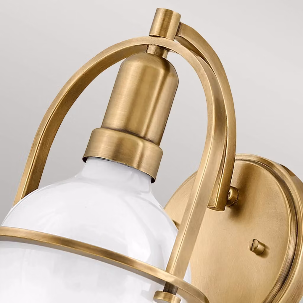 Applique Industrial Nordico Somerset Hinkley in Acciaio e Ottone Antico con Vetro Trasparente, 1 Luce E27, Disponibile in Oro/Ottone o Nero – 2