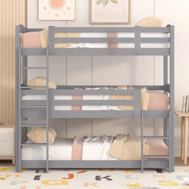 Letto a castello doppio per bambini WISHDOR in legno e MDF, grigio, L 90 cm x P 200 cm