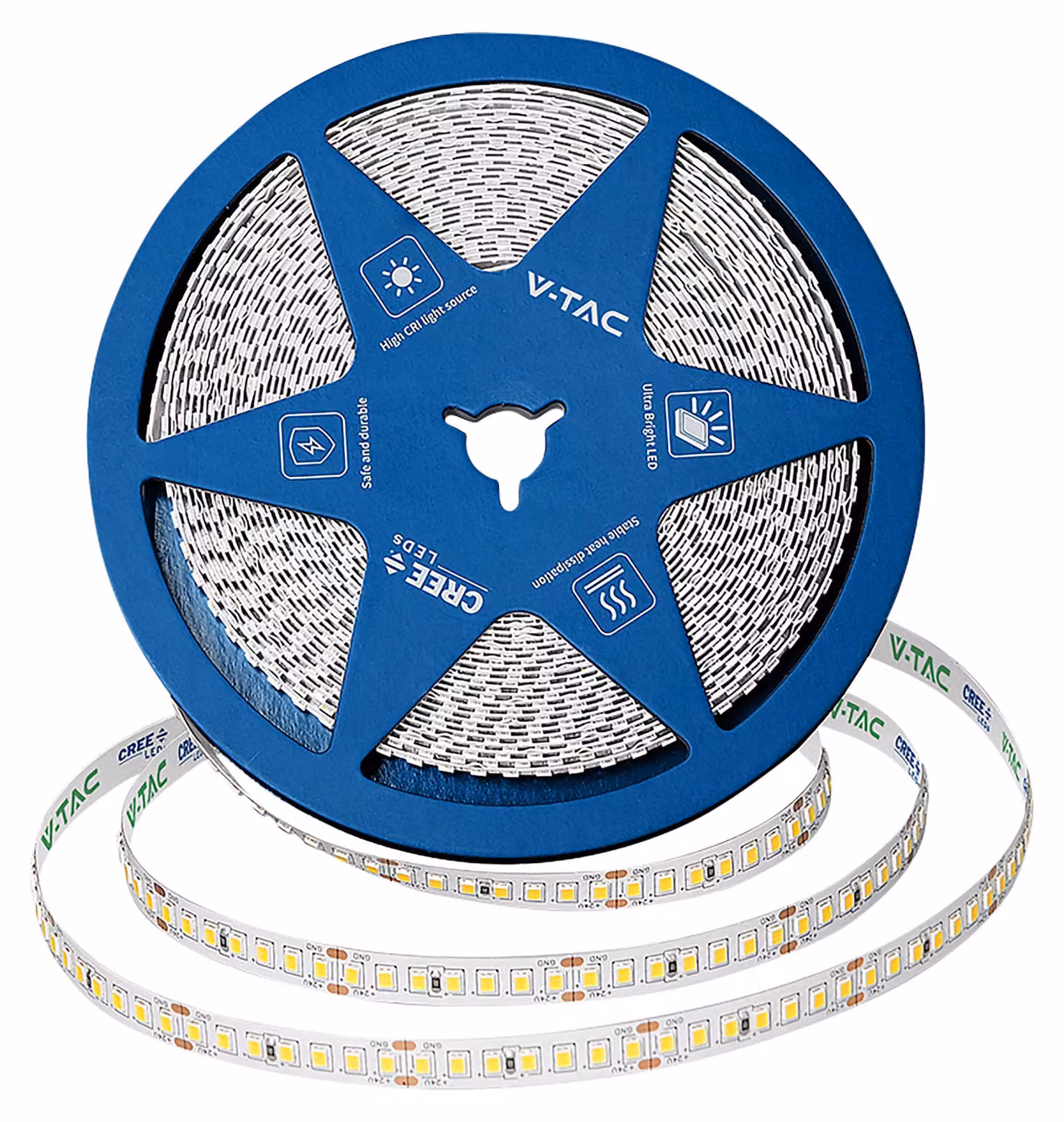 V-TAC PRO Strip LED Chip CREE SMD2835 168LED/mt 12W/mt 10m 24V 4000K CRI>90 10mm – SKU 2125976