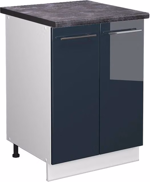 Mobiletto base cucina Fame-Line Blu scuro lucido/Bianco 60 cm, PL Antracite Vicco