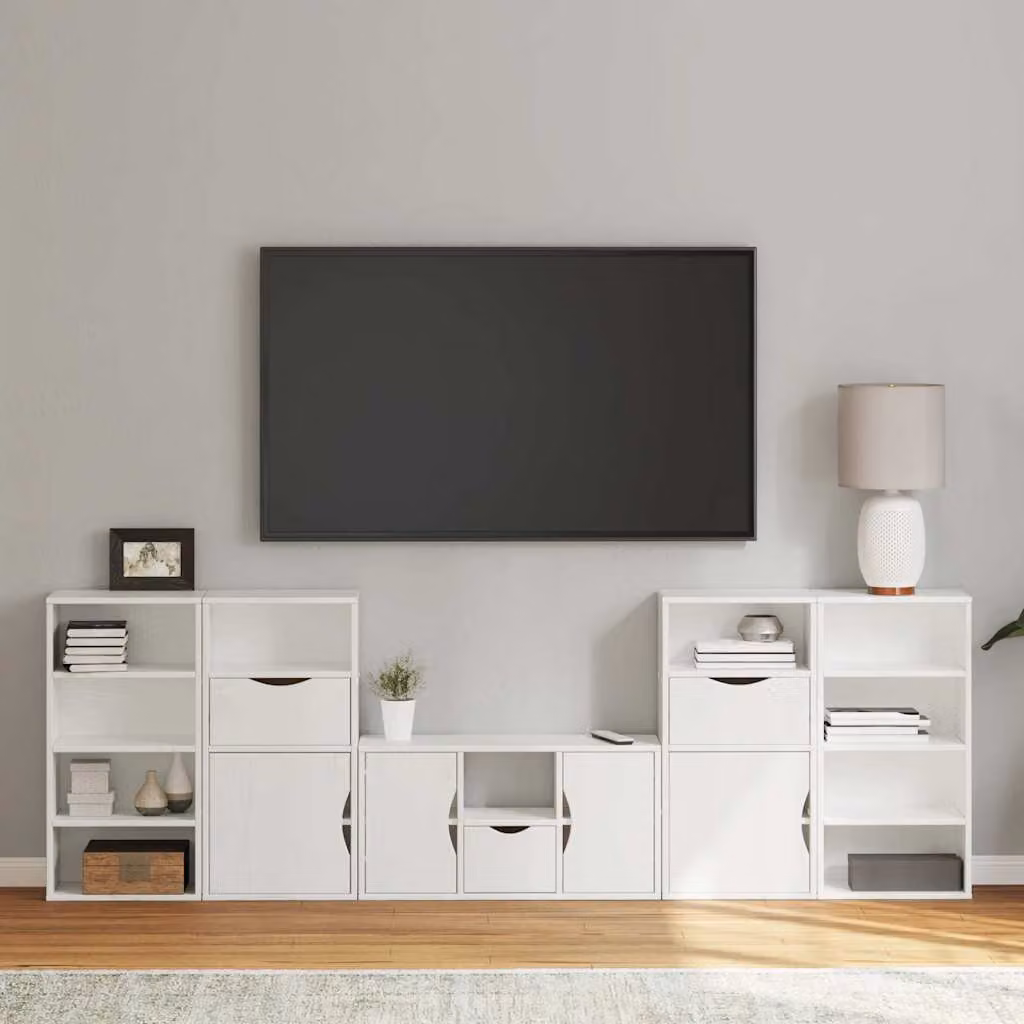 vidaXL Mobile TV 5 pz con Contenitore ODDA Bianco in Legno di Pino – 1