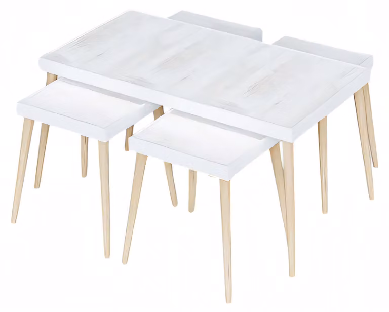 Eleganter weißer Holz Couchtisch mit Beistelltischen im modernen Stil