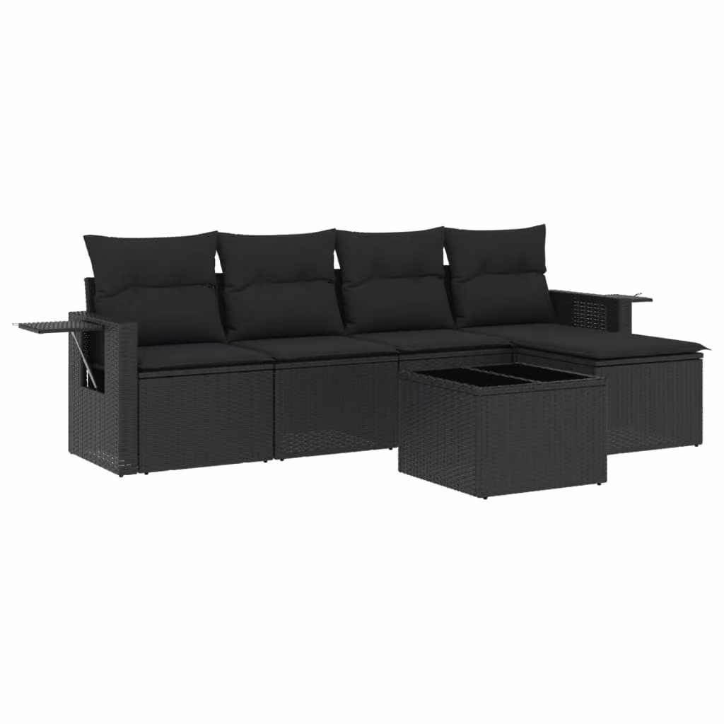 Set Divano da Giardino 6 pz con Cuscini Nero in Polyrattan