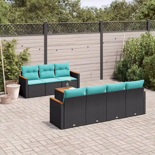 Set Divani da Giardino 8 pz con Cuscini Nero in Polyrattan 3225805
