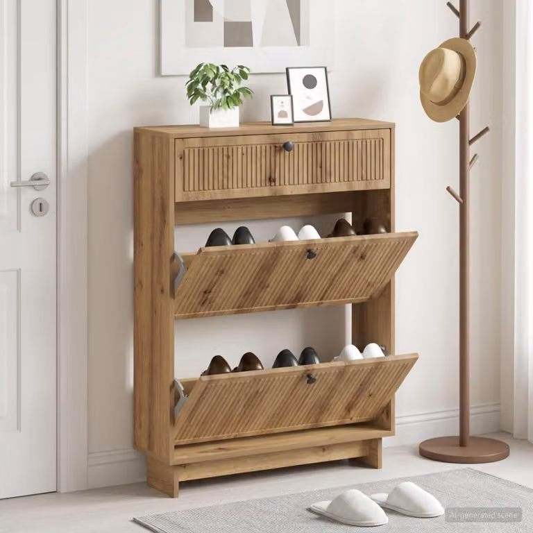 Mobile porta scarpe moderno vidaXL in legno e metallo, L: 78 cm, P: 24 cm, H: 103 cm