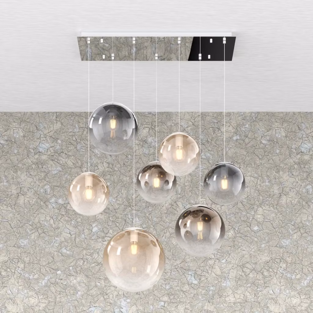 Lampadario Sospeso Moderno Top Light Big Eclipse in Metallo Cromo e Vetro Multicolor con 7 Luci E27 e Altezza Regolabile – 2