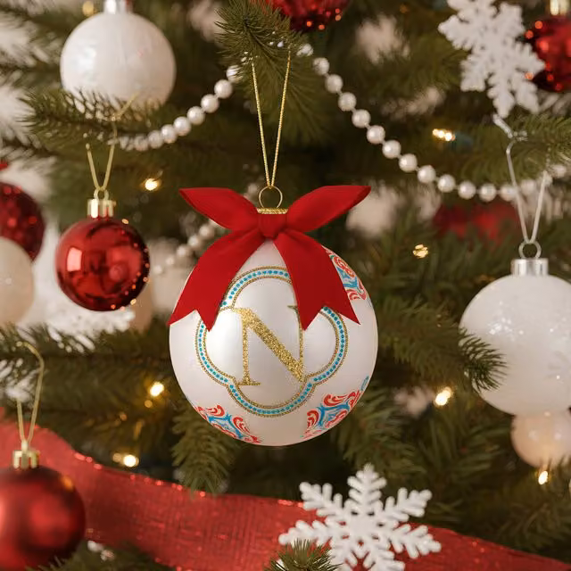 Pallina di Natale con lettera N bianca KASANOVA, diametro 10 cm