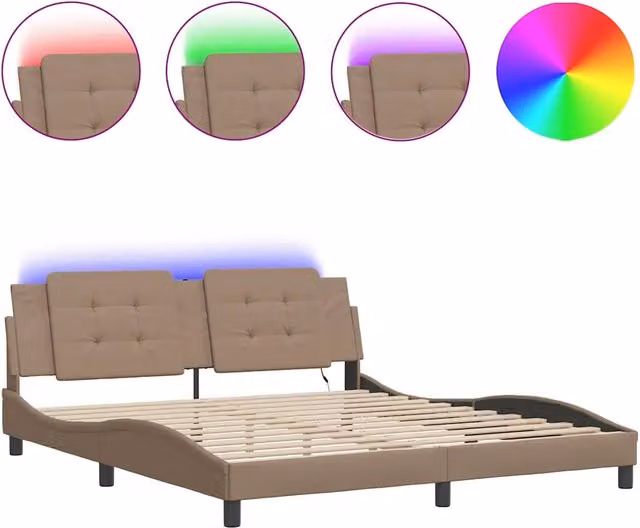 Letto matrimoniale | Letto per adulti | Giroletto con LED senza Materasso Zadar Cappuccino 180x200 cm