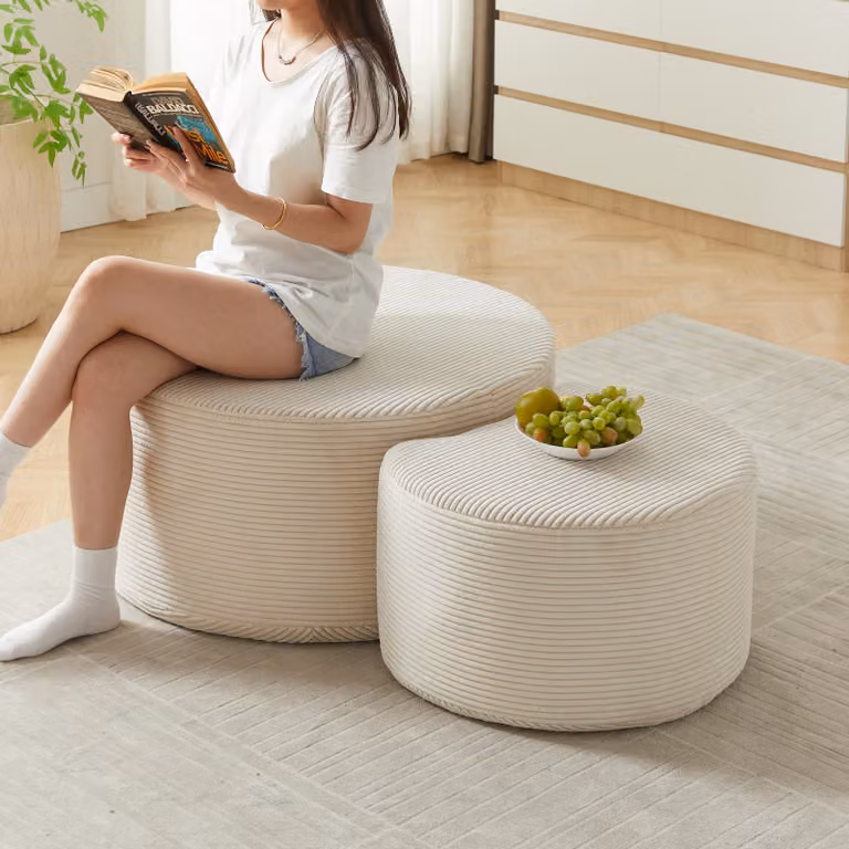 okwish set di 2 tavolini da caffè con 2 tavolini rotondi, tavolino in schiuma tavolino ottomano tavolino da divano senza struttura, con base antiscivolo, beige
