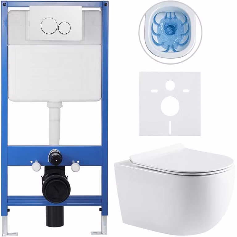 CERANO - Set completo per WC da incasso Lite/Felci - bianco lucido - pulsante WC Duo, bianco - installazione a parete - 52,5x36 cm