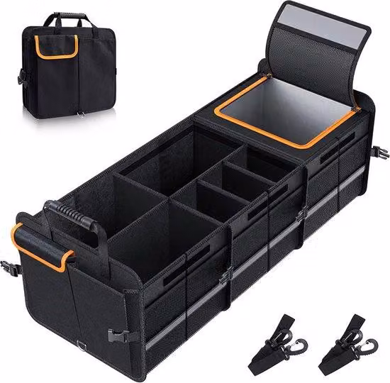 Organizer per auto: contenitore da bagagliaio con borsa termica e scomparti multipli