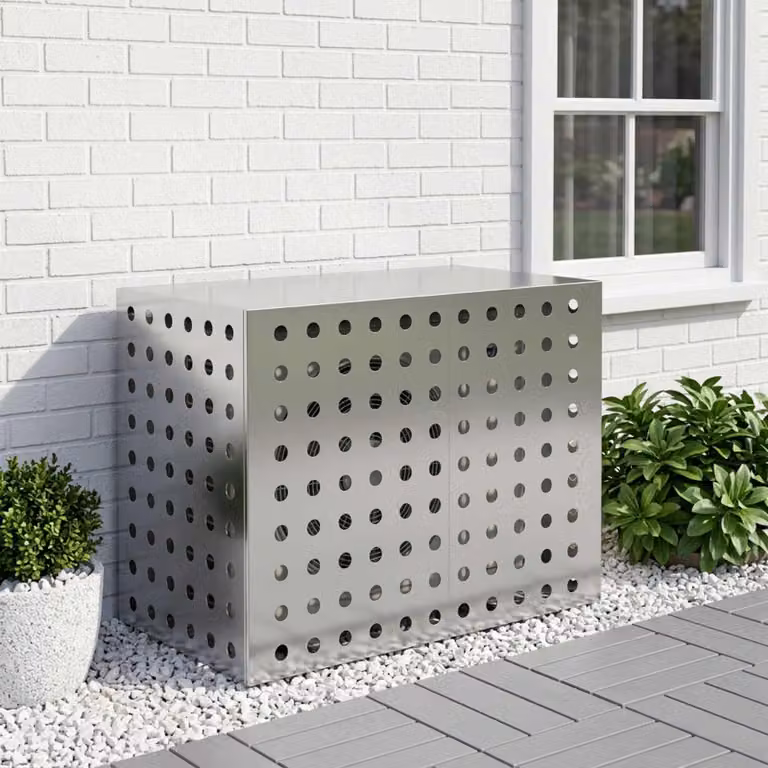Copertura per condizionatore d'aria vidaXL in acciaio galvanizzato, Argento, L 100 x P 50 x H 70 cm