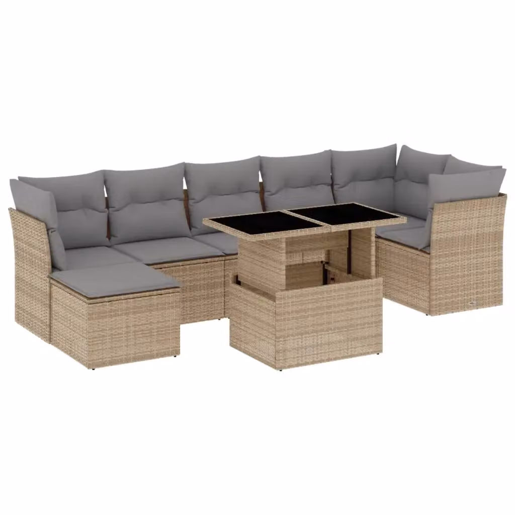 vidaXL Set Divano da Giardino 8 pz in Polyrattan con Cuscini Beige e Tavolino da Esterno – 2