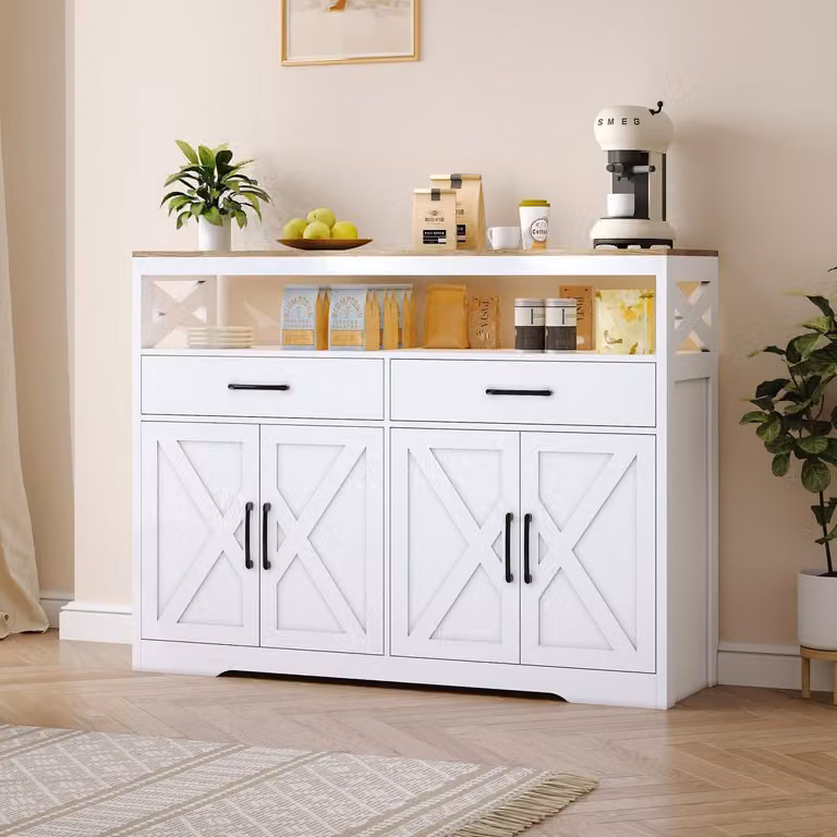 Mobile da cucina con piano di lavoro da 140 cm, colore bianco. Credenza con 2 ante e 2 cassetti