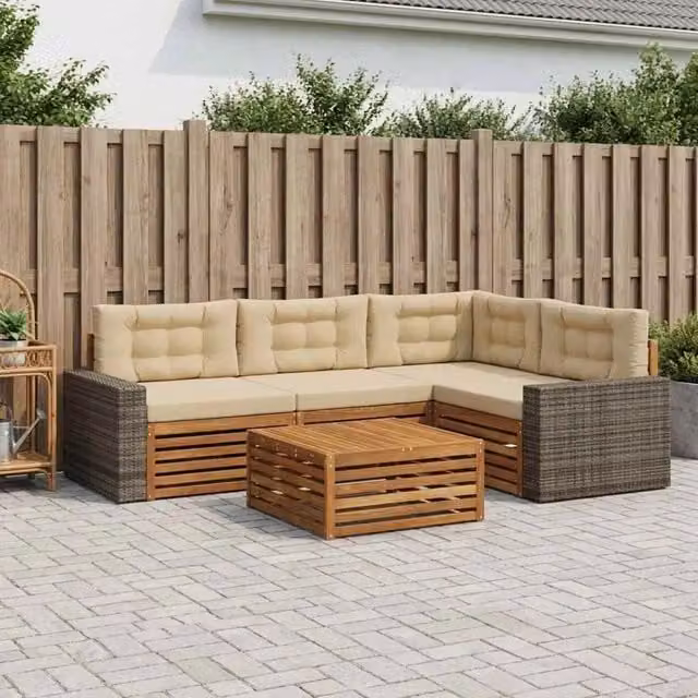 Set di divani da esterno 5 pz Naturale e Beige Poliestere 3383341