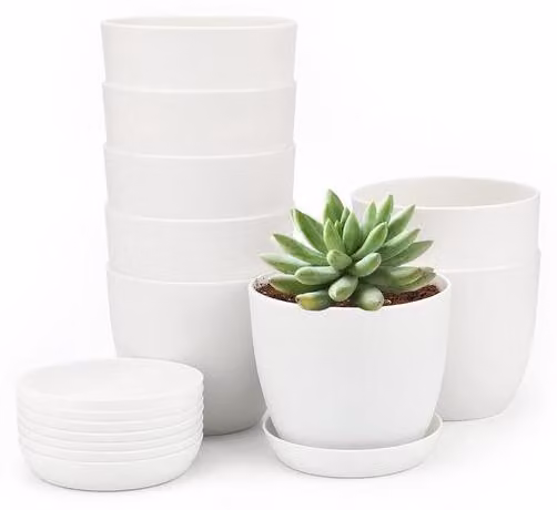 Set di vasi in plastica - 10 pezzi - bianco - 8 x 10 cm