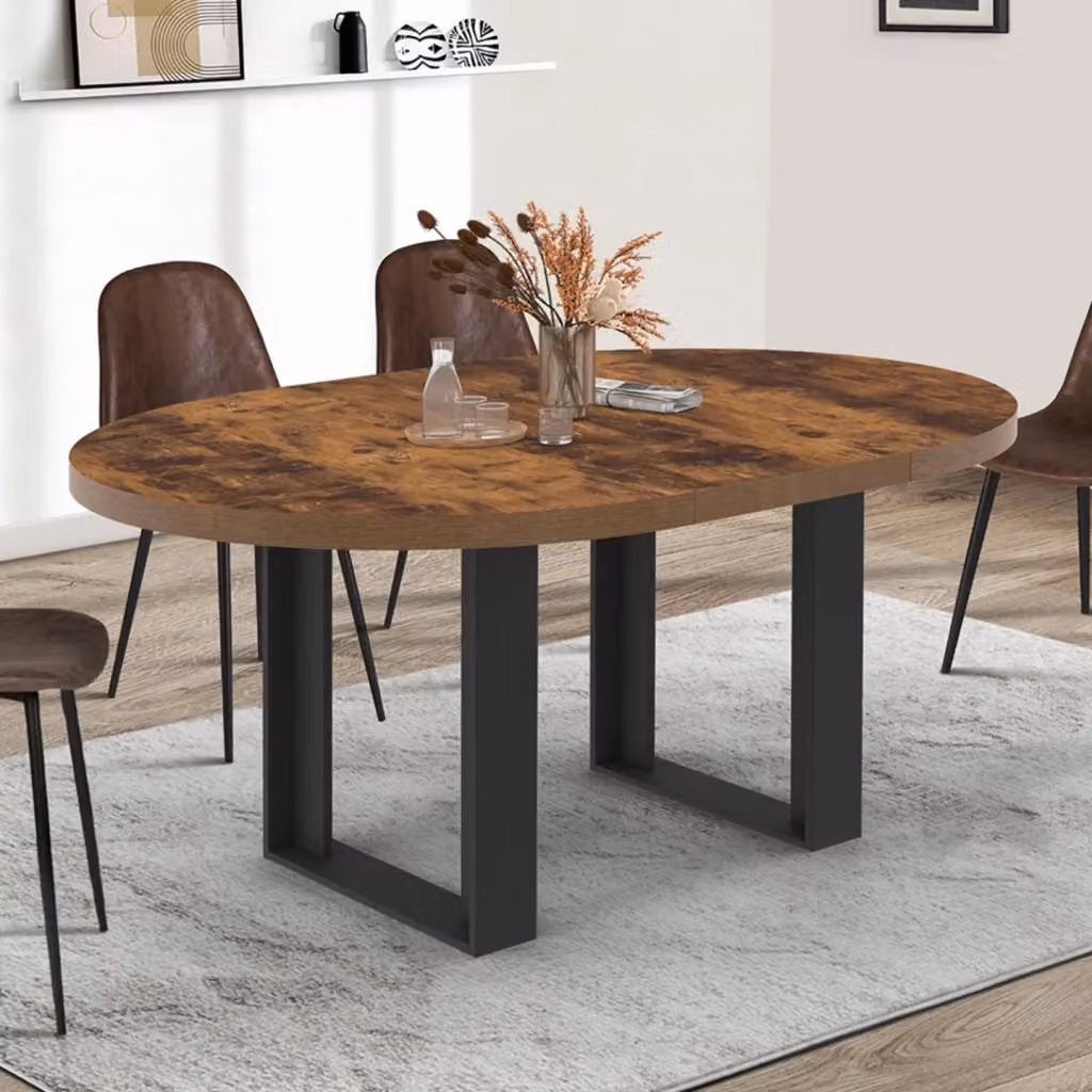 IDMarket Tavolo da pranzo rotondo allungabile PHOENIX in legno e composito, colore marrone e nero, Diametro: 110-150 cm, Altezza: 75 cm – 2