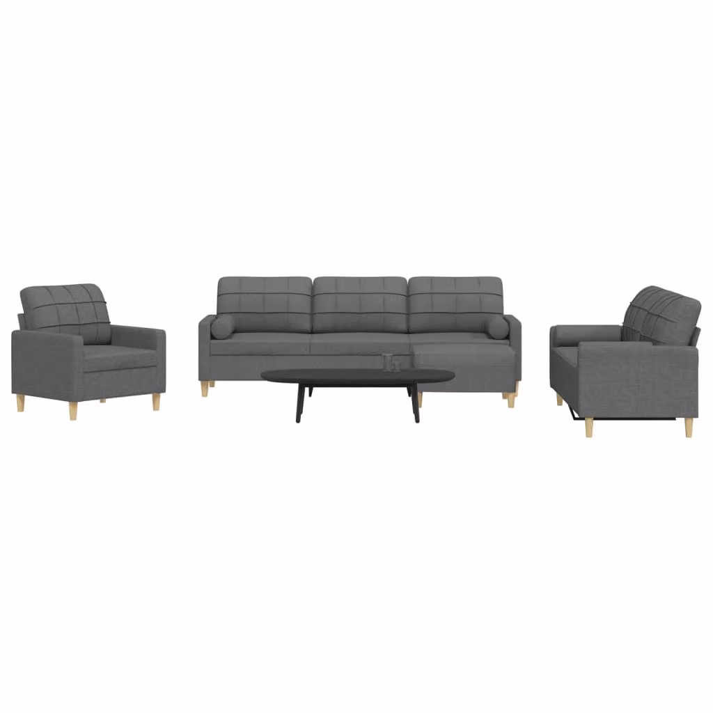 Set di Divani vidaXL 4 Pezzi con Poggiapiedi e Cuscini in Tessuto Grigio con Struttura in Metallo per Soggiorno – 1