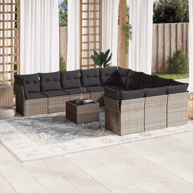 vidaXL Set Divano da Giardino a L con Tavolino e Cuscini Grigio Chiaro in Polyrattan e Metallo