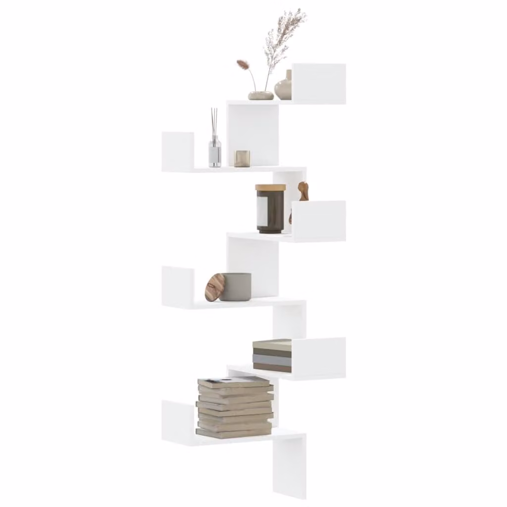 Scaffale Angolare da Muro vidaXL Bianco in Legno e MDF per Soggiorno o Camera da Letto L/P/H: 45 x 45 x 147 cm