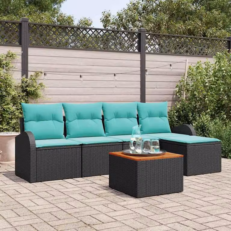 Maison Exclusive - Set da giardino composto da 6 pezzi. Divano e poltrone in rattan sintetico, colore nero e turchese