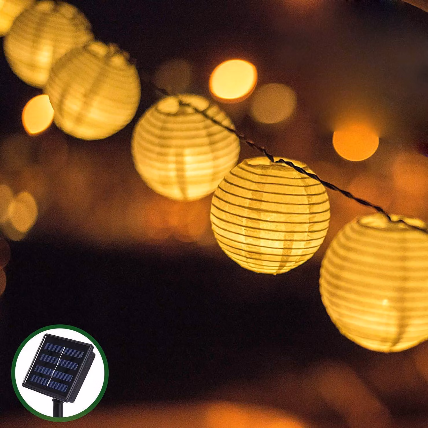 Catena luminosa solare, 6 metri, 30 LED, luce bianca calda, impermeabile, 2 modalità