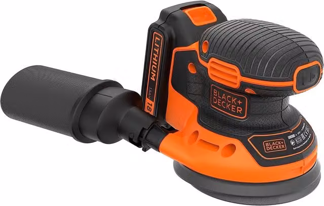 Black+Decker Levigatrice Rotorbitale 125mm 18V con Batteria Ricaricabile da 1,5Ah Nero e Arancione