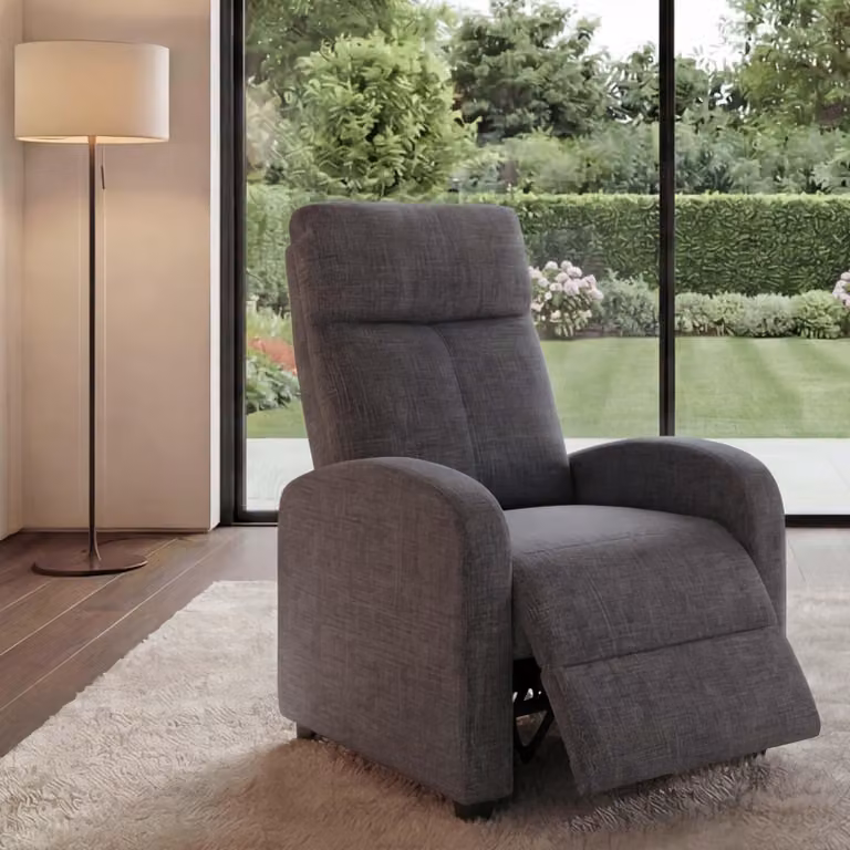 Poltrona TV MCW-F76, poltrona reclinabile, funzione reclinabile regolabile tessuto/tessuto ~ grigio-marrone