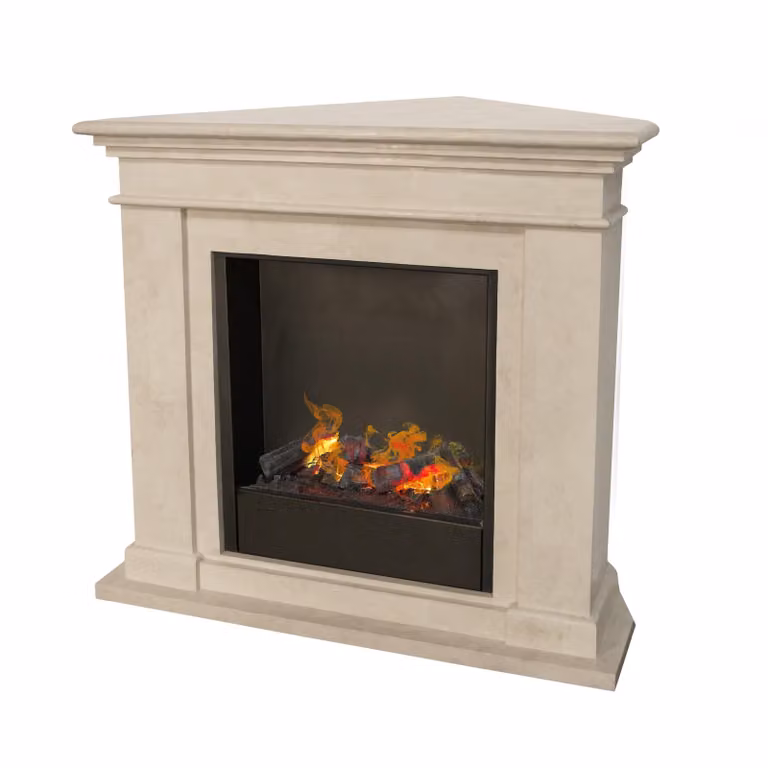 Caminetto a vapore acqueo Xaralyn - Kos-Corner EC6 - pietra naturale bianca - con telecomando - caminetto elettrico Opti-Myst - caminetto da incasso incluso - caminetto decorativo - caminetto ad angolo