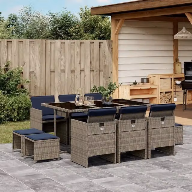Set da pranzo da giardino da 11 pz con Cuscini Grigio 3277740