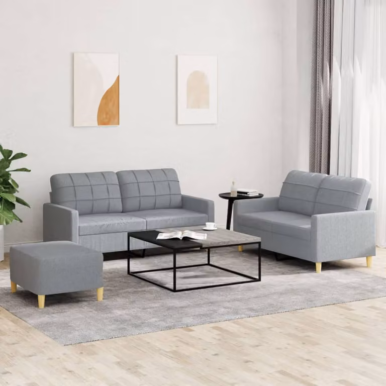 vidaXL Set di Divani 3 pz Moderno in Tessuto Grigio con Cuscini