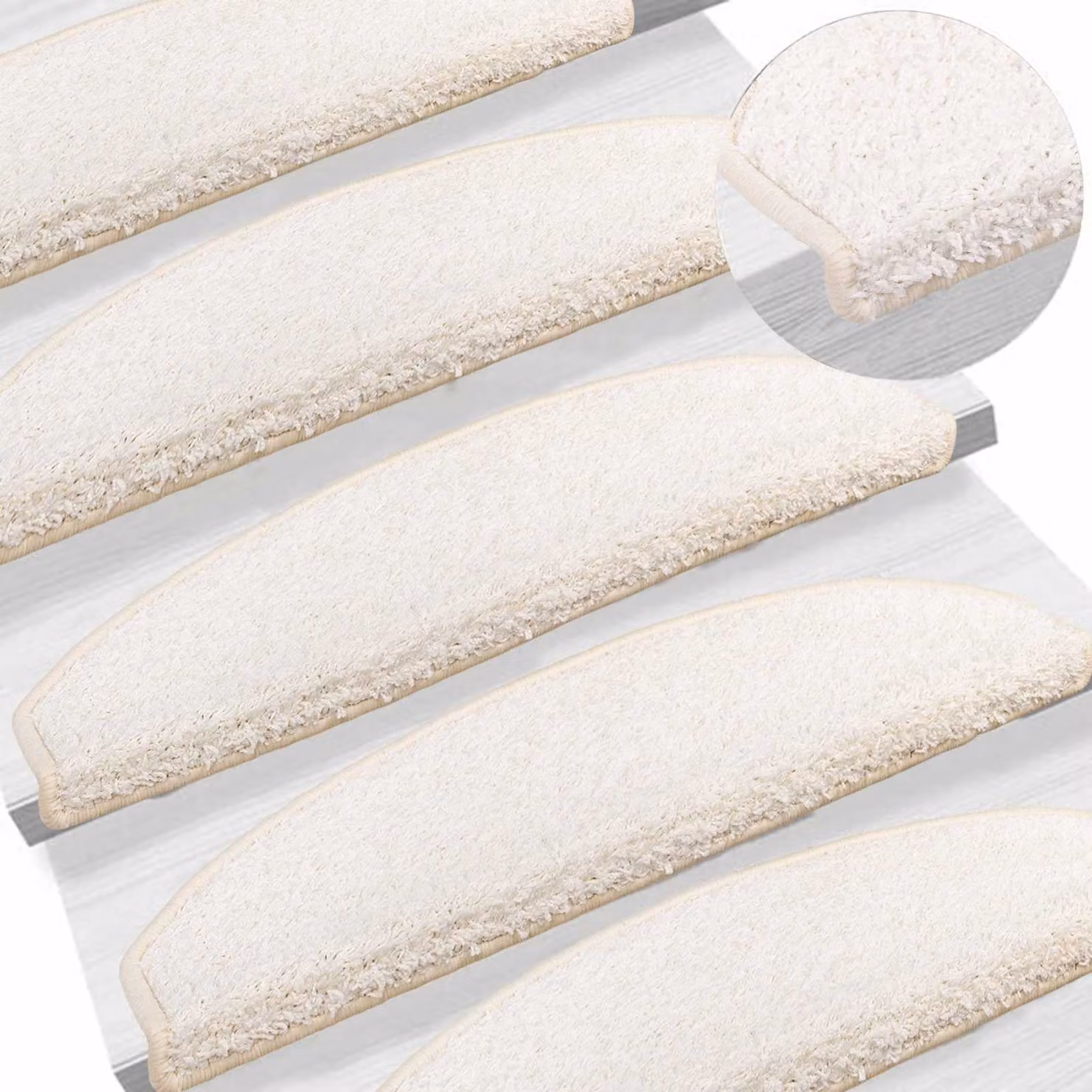 Set di 15 tappetini autoadesivi per scale vidaXL, antiscivolo e fonoassorbenti in polipropilene, Bianco, L 80 x P 24,5 x H 3,5 cm