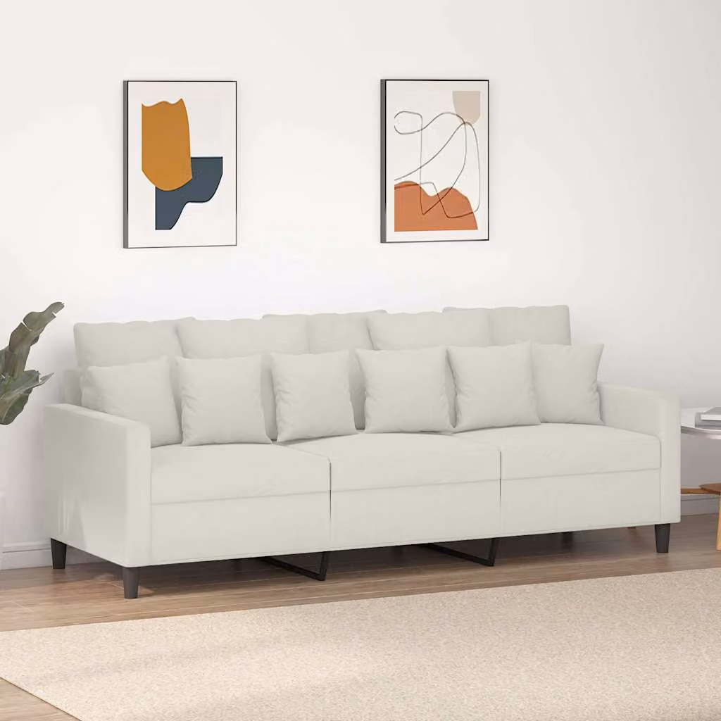 vidaXL Divano a 3 Posti Moderno in Velluto Beige con Struttura in Metallo e Cuscini Inclusi L: 198 cm, P: 80 cm, H: 77 cm