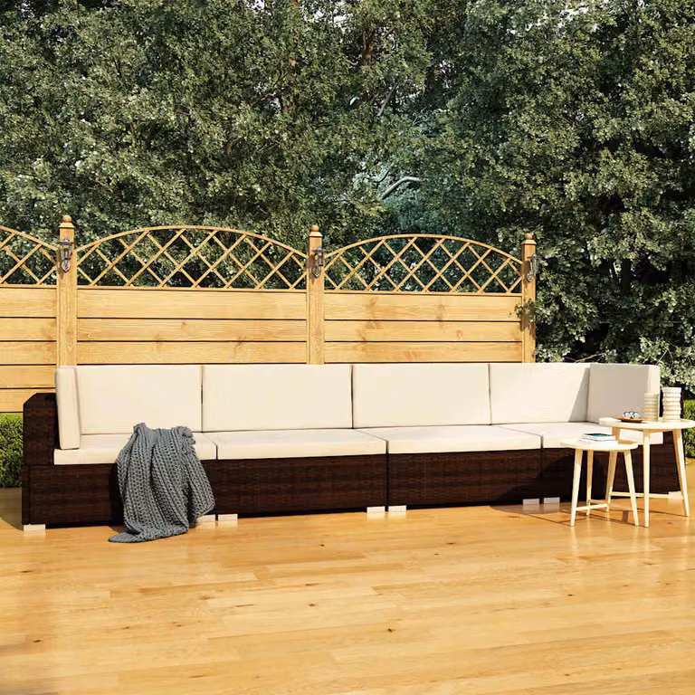 vidaXL Set Divani da Giardino Moderno in Polyrattan con Cuscini e Struttura in Acciaio Verniciato a Polvere Marrone
