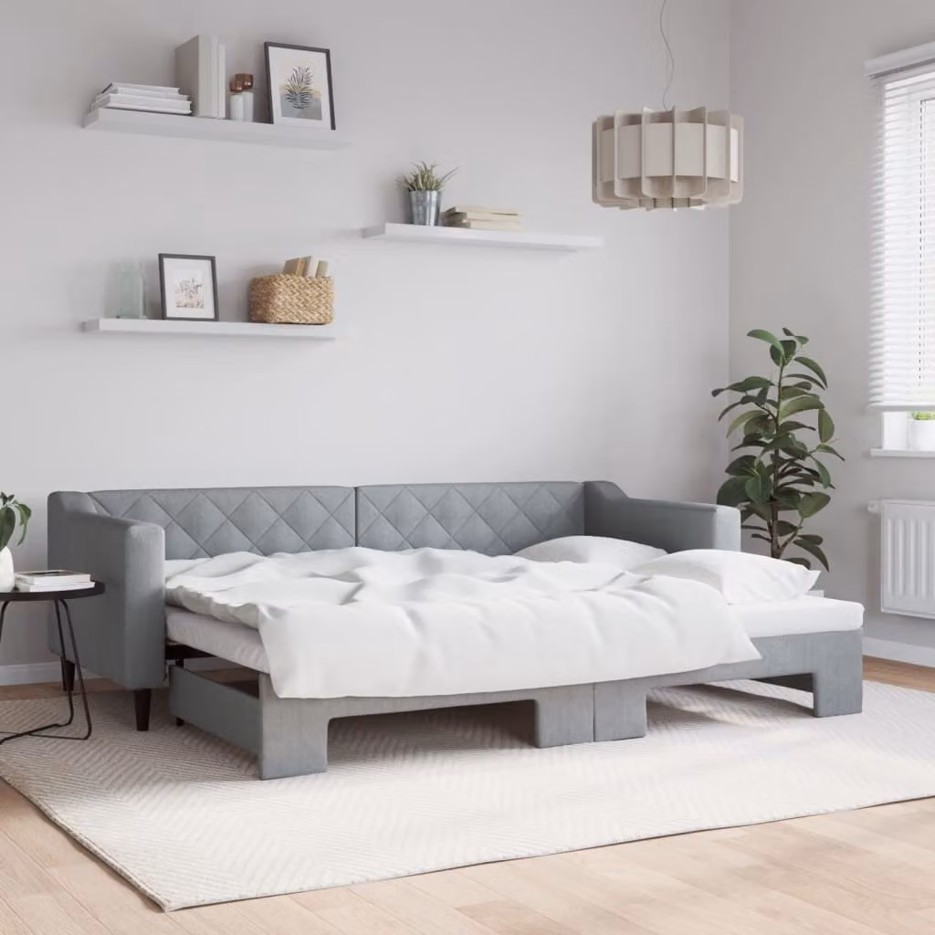 vidaXL Divano Letto con Letto Estraibile in Tessuto Grigio L: 223 cm, P: 90 cm, H: 67 cm