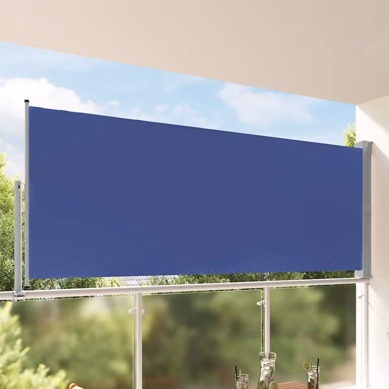 vidaXL Tenda da Sole Laterale Retrattile per Patio in Poliestere e Acciaio, Blu o Grigio, L: 300 cm, H: 140 cm