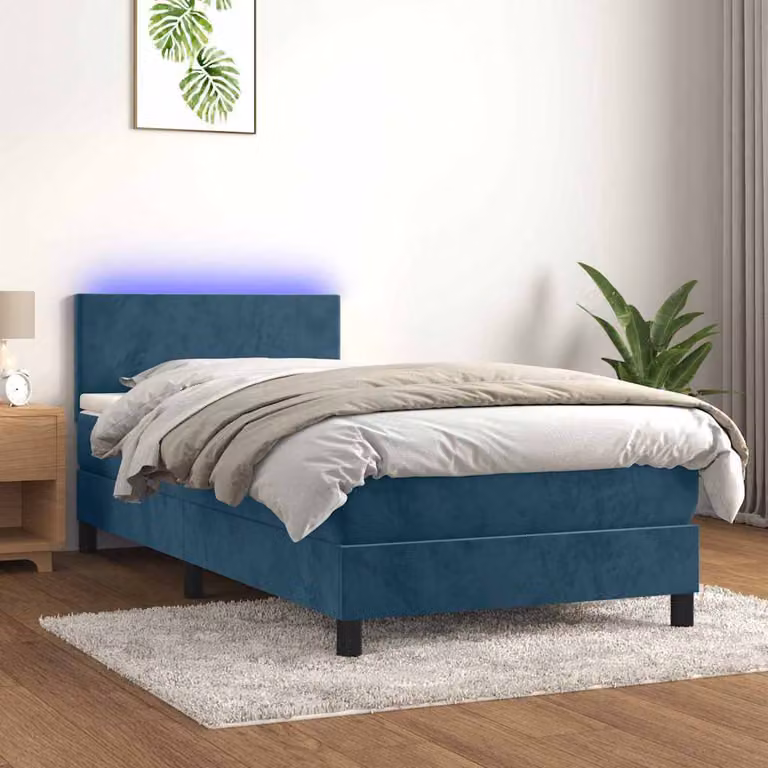 Letto Ibrido vidaXL con Materasso, Illuminazione LED Sotto il Letto e Porte USB, Blu e Bianco, L/P: 100 x 200 cm