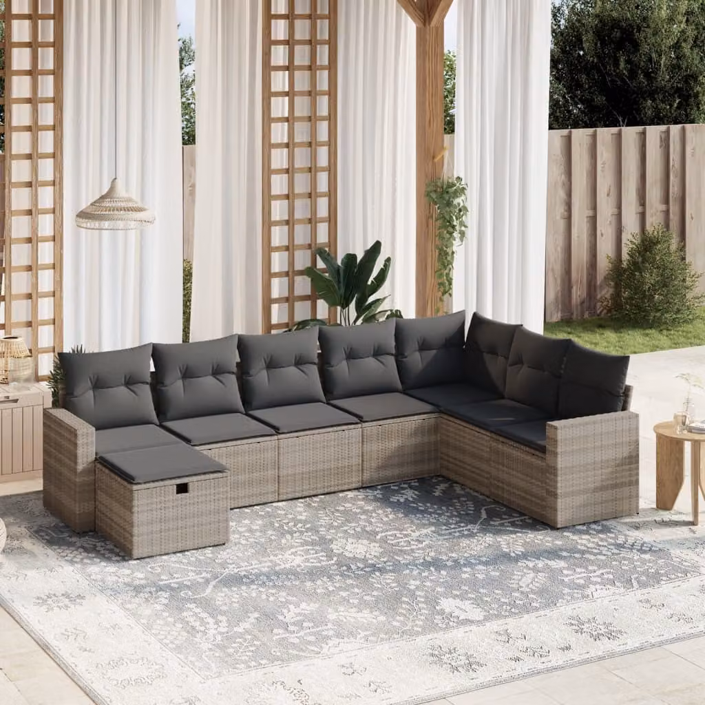 Maison Exclusive - Set Divano da Giardino 8pz con Cuscini Grigio Chiaro Polyrattan